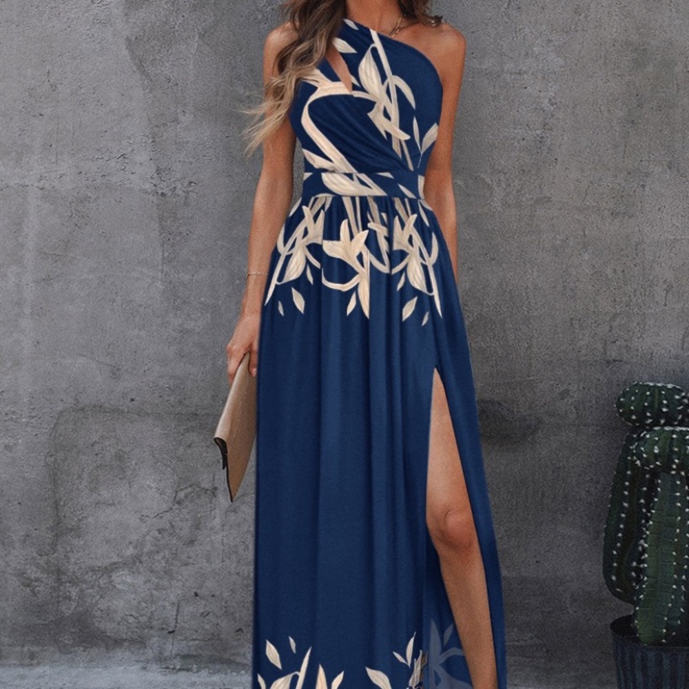 NWT ChicMe Plants Print High Slit Cutout Maxi Dress